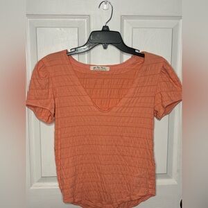 Free people peach Puff Sleeve Ribbed T-Shirt